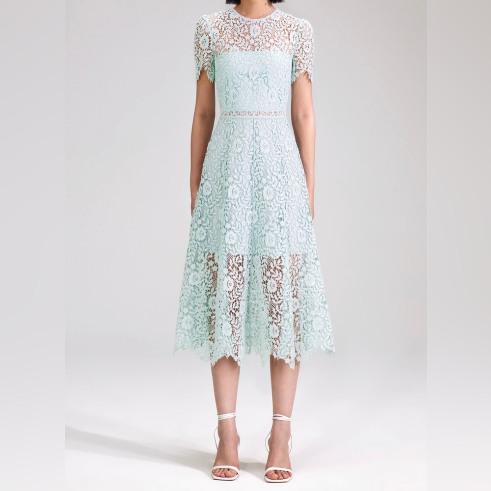 SELF-PORTRAIT Blue Rose Lace Midi Dress